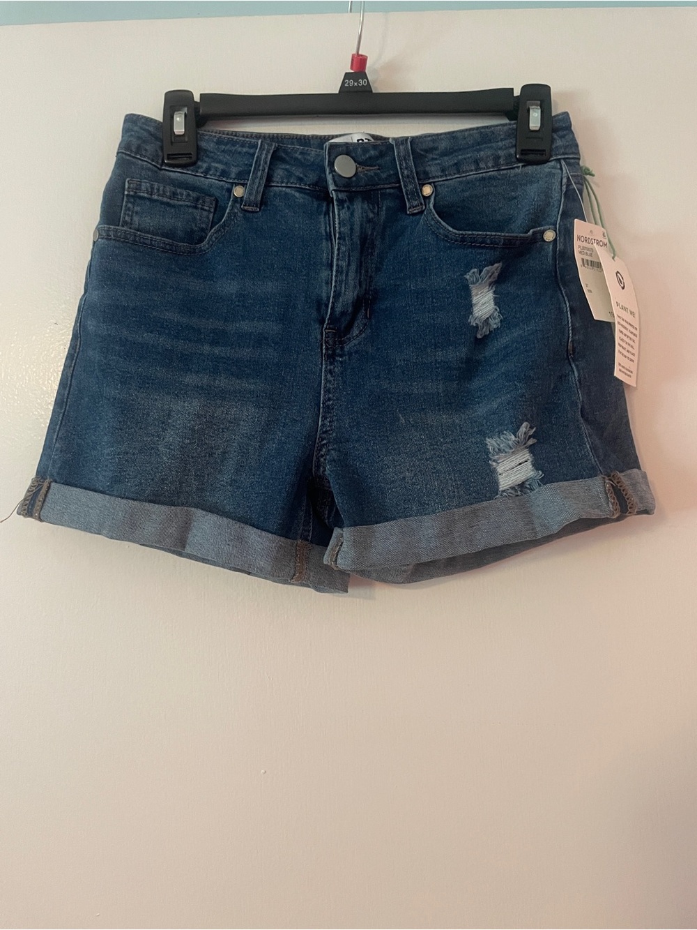 High-Rise Dark Denim Cuffed Jean Shorts - Women's